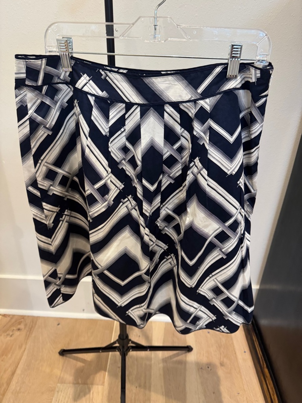 Talbots Navy and White‎ Geometric A-Line Skirt